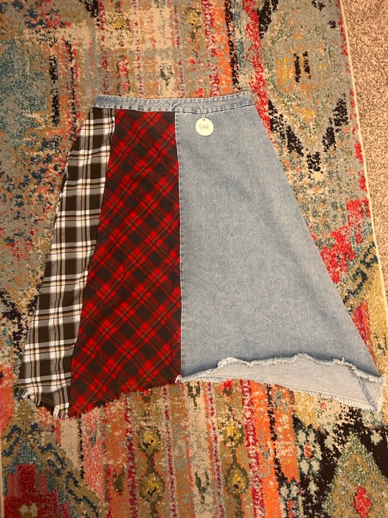 Oddi Dresses & Skirts - Denim & Plaid Patch Skirt